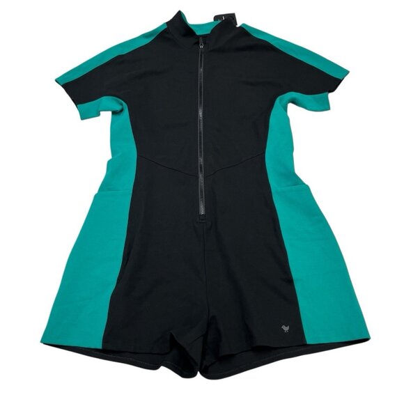 Bad Birdie Caddy Romper Womens L Black Green Colorblock Jersey Knit Golf Comfort - Picture 2 of 11